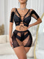 Zelie Short-Sleeve Lace-Up Fishnet Crop Top & Shorts Lingerie Two-piece