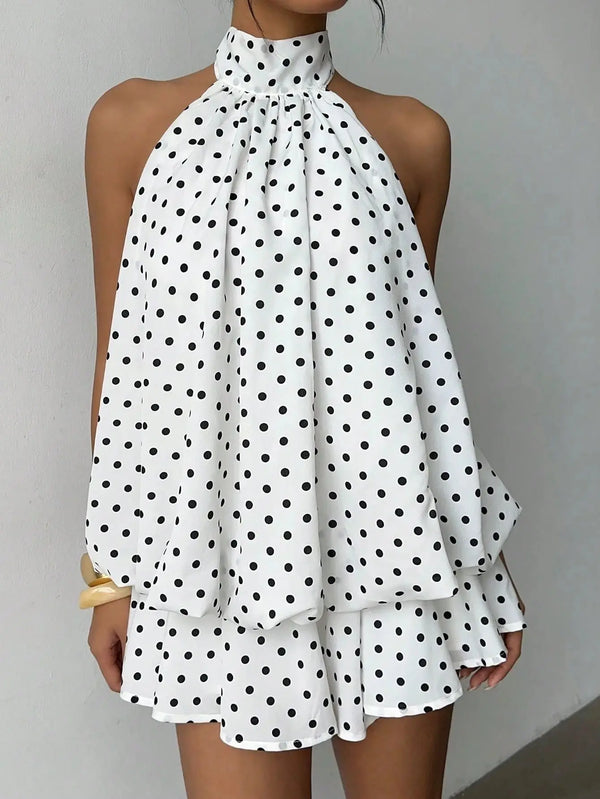 Isabella Polka Dot Halter Mini Dress