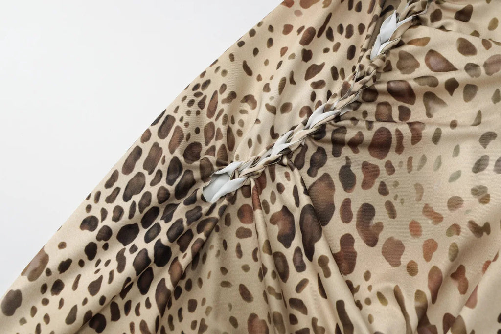 Leopoldine Leopard Print Halter Backless Bodycon Maxi Dress