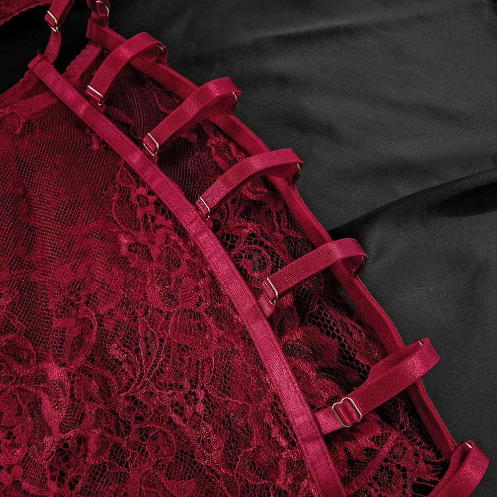 Severine Lace Longline Bra & Buckle-Strap Mini Skirt Lingerie Set