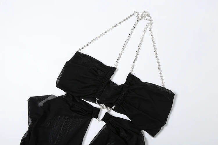 Kira Chain-Halter Mesh Maxi Dress
