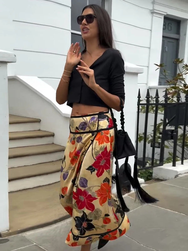 Romy Floral Satin Maxi Skirt One-piece