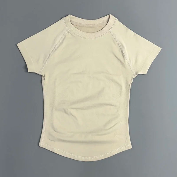 Histello Women Short Sleeve Sports T-Shirt Round Neck Breathable Stretchy Quick Dry Top Yoga Gym Running Fitness Activewear