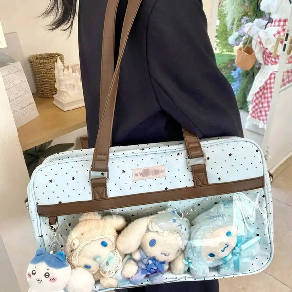 New Cute Large Capacity Lace Ita Bag Lolita Girls Transparent Pocket Y2k DIY Badge Display Shoulder Bag Casual Polka Dot Handbag