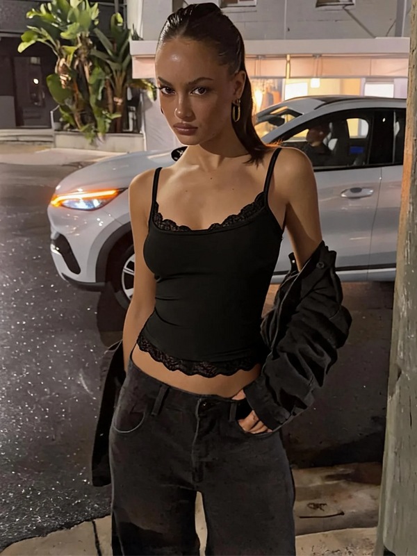 Keturah Lace Patchwork Trim Crop Cami One-piece