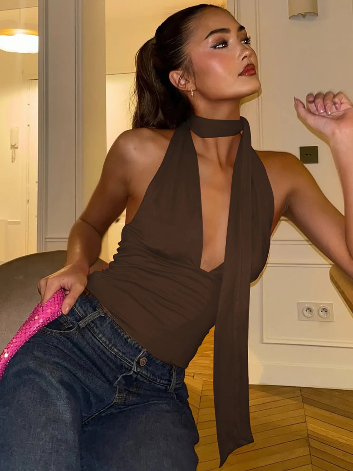 Lena Sunset Sleeveless Halter Scarf Top