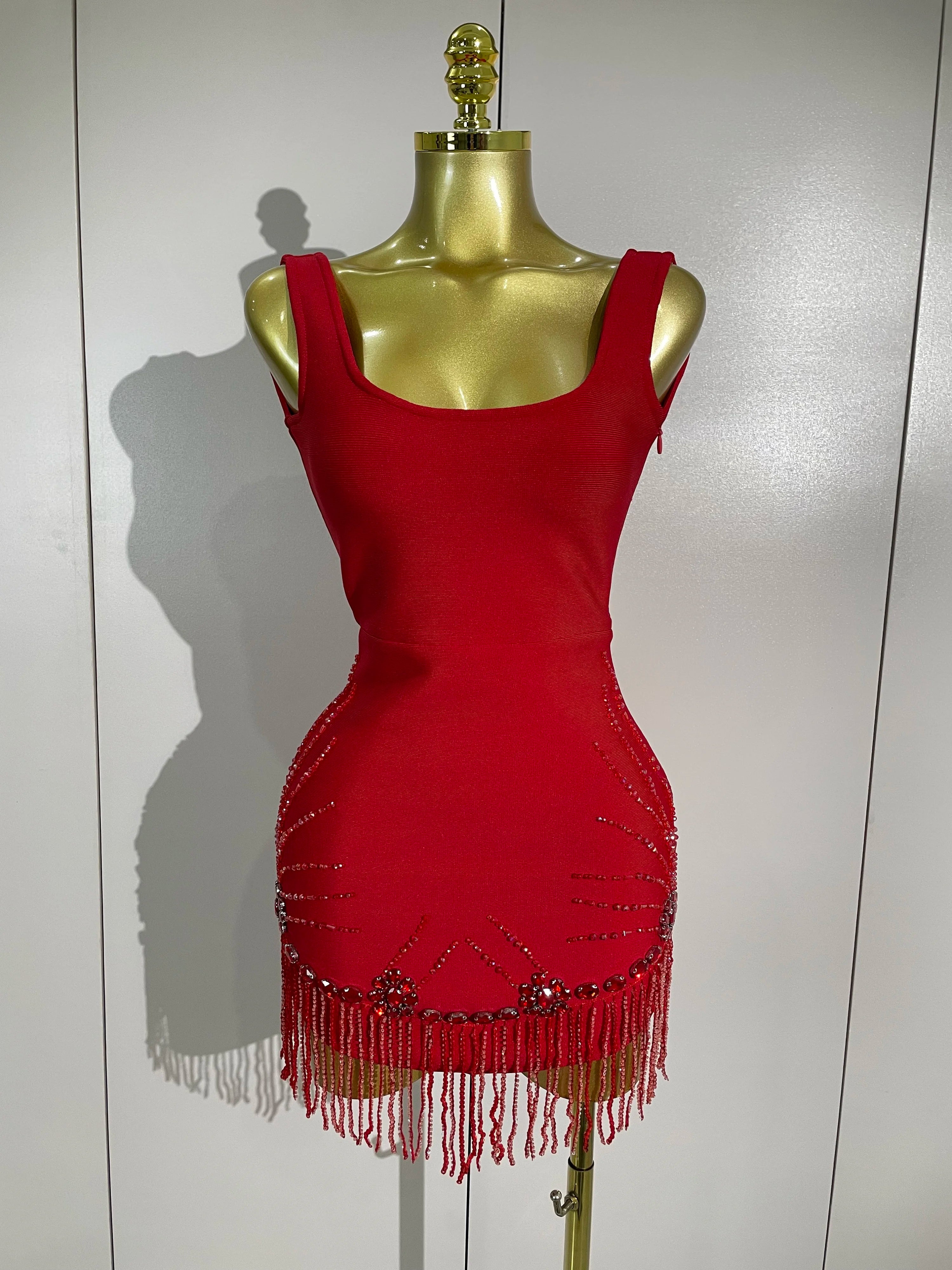 Briseis Beaded Tassel Backless Mini Dress