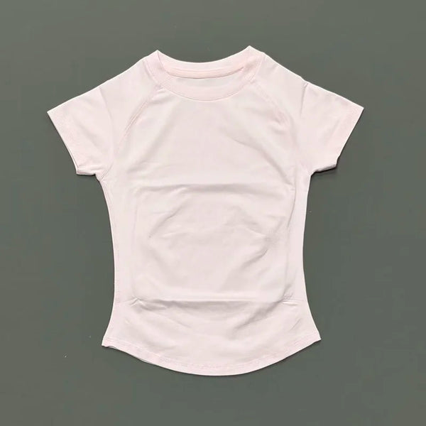 Histello Women Short Sleeve Sports T-Shirt Round Neck Breathable Stretchy Quick Dry Top Yoga Gym Running Fitness Activewear
