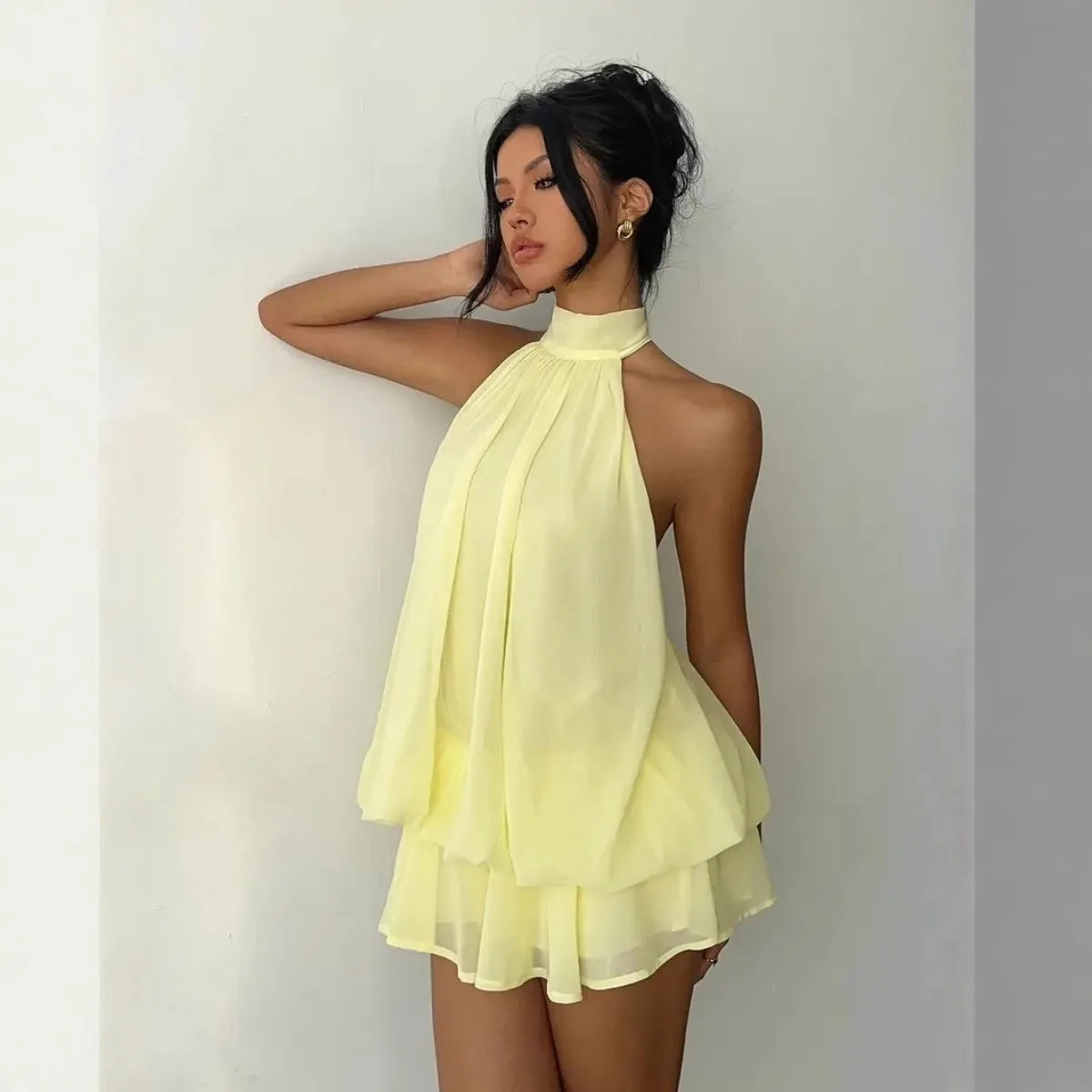 Elodie Sheer Chiffon Tie-Front Mini Dress