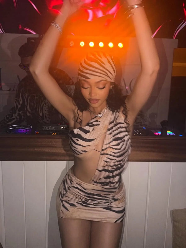 Zenya Zebra-Print Asymmetrical Cutout Mini Dress