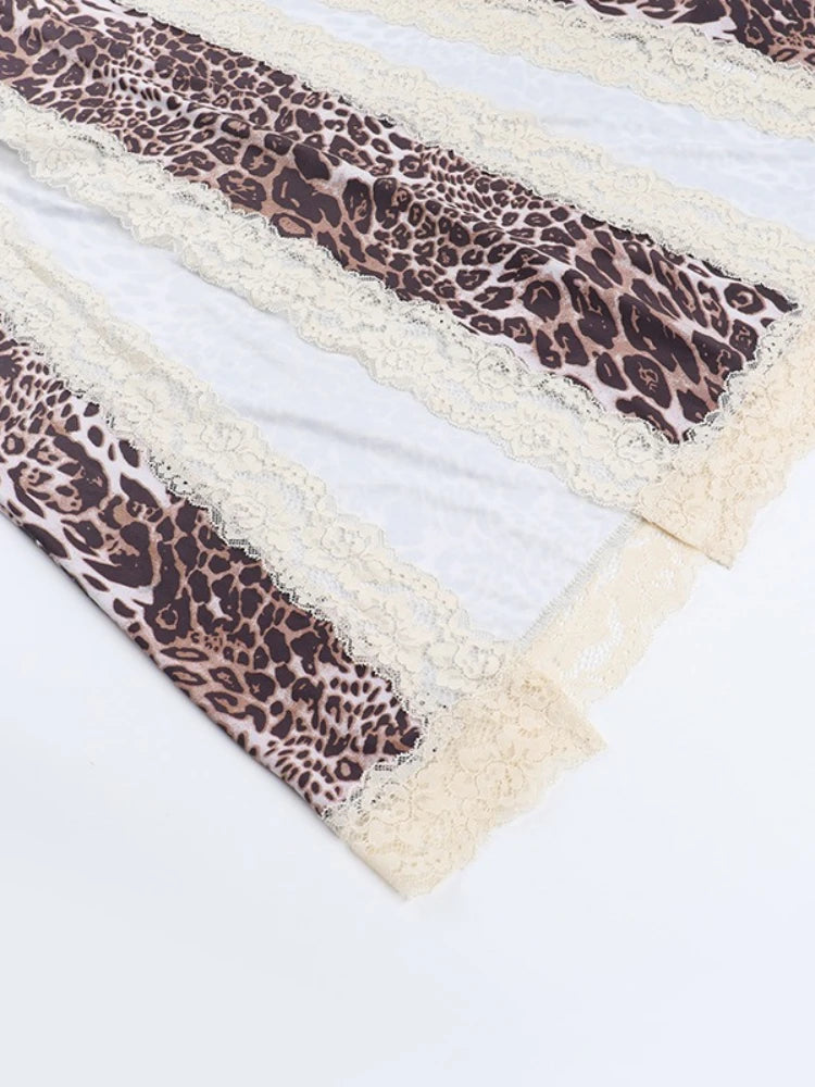 Vionette Leopard Lace-Trim Cutout Maxi Dress
