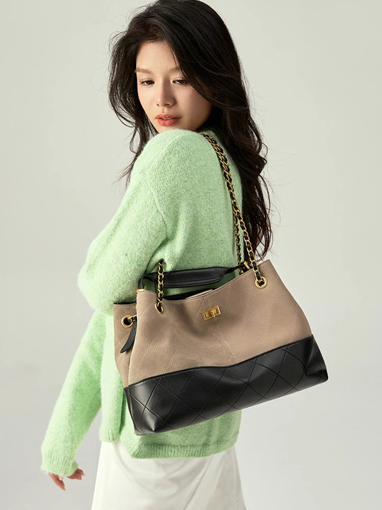 Verona Diamond-Quilt Leather Tote