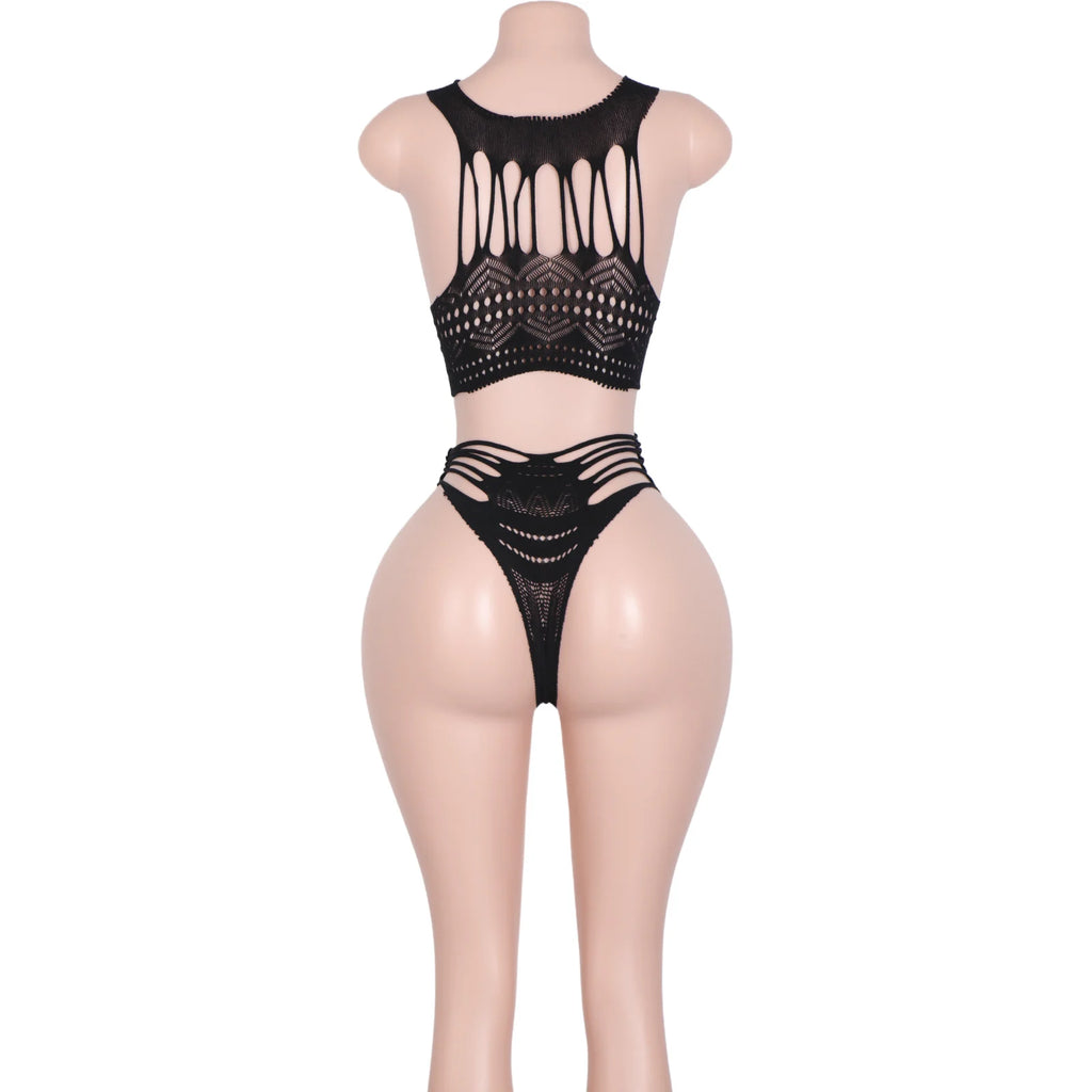 Obsidian Temptation Fishnet Mesh Lingerie Two-piece