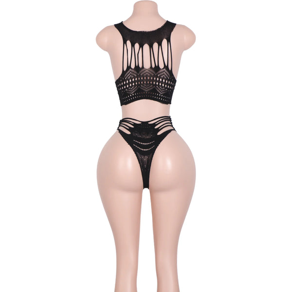 Obsidian Temptation Fishnet Mesh Lingerie Two-piece