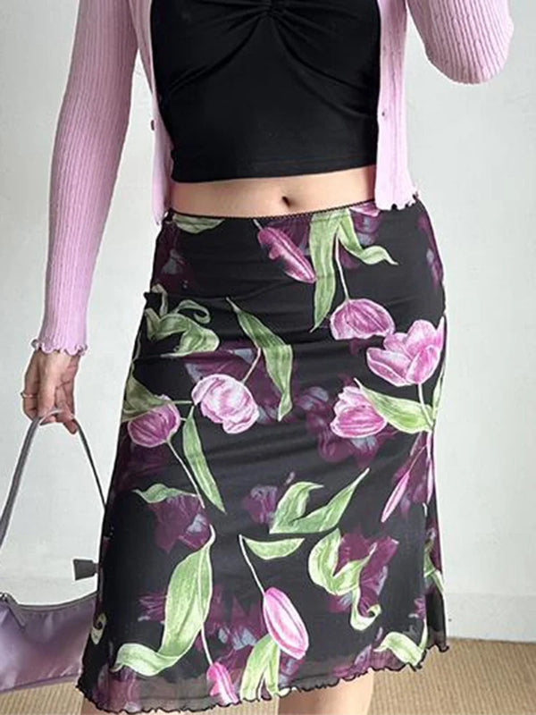 Priya Floral Mesh Midi Skirt One-piece