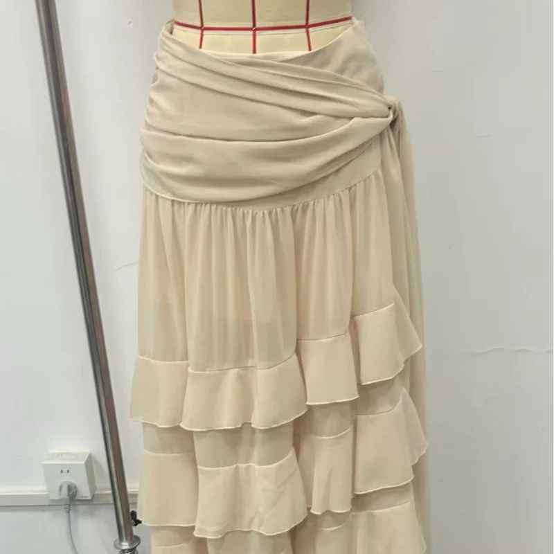 Leokadia Layered Ruffle Tiered Tie-Waist Side-Slit Maxi Skirt One-piece