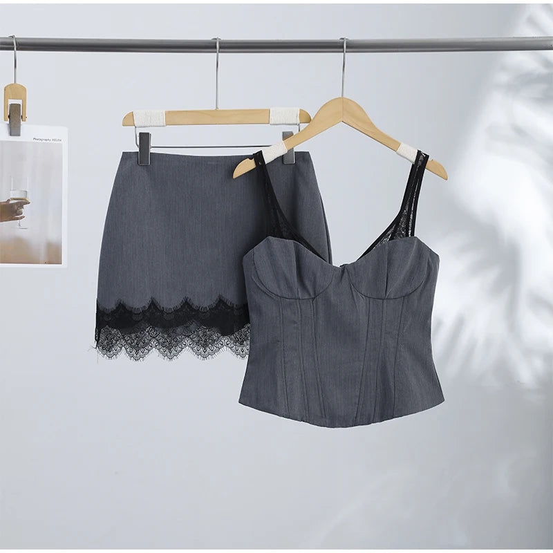 Penelope Cutout Lace Mini Skirt Set Two-piece