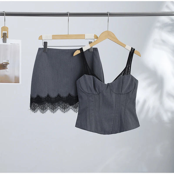 Penelope Cutout Lace Mini Skirt Set Two-piece
