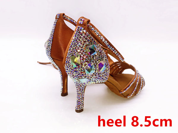 Latin Dance Shoes Full Rhinestone Girls Latin Dance Shoes Soft Bottom Adult SALSA Diamond Salsa Latin Ballroom Shoes