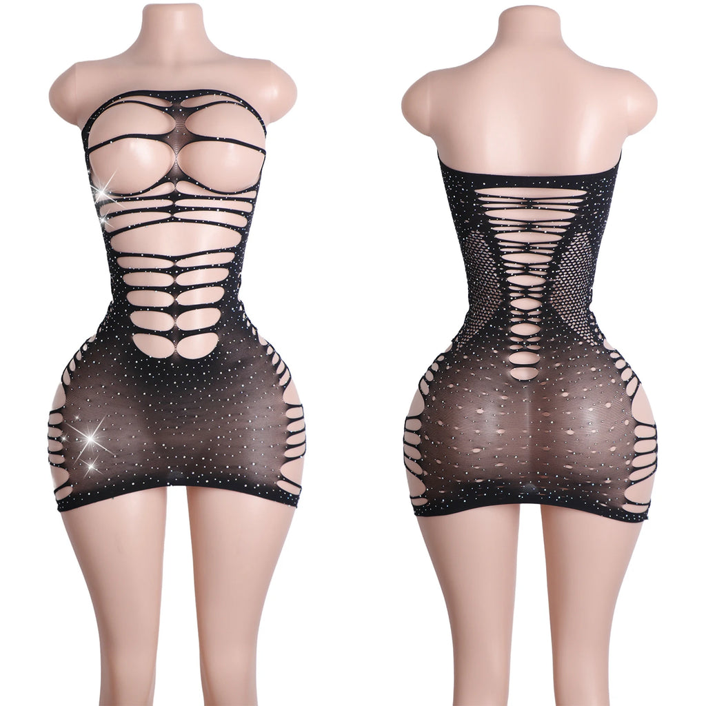 Obsidian Eclipse Fishnet Rhinestone Lingerie