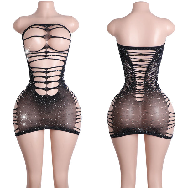 Obsidian Eclipse Fishnet Rhinestone Lingerie
