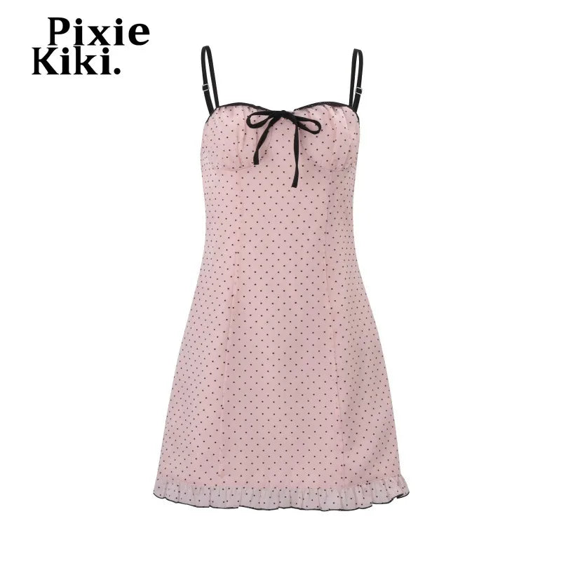 PixieKiki Polka Dot Pink Summer Dresses for Women Cutecore Spaghetti Strap Backless Mini Dress Summer 2026 P33-EZ14
