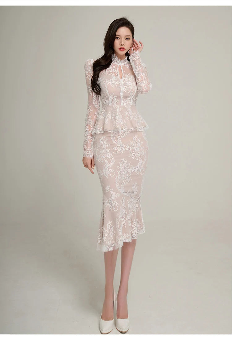 Lavinia Lace Mermaid Midi Skirt Set Two-piece