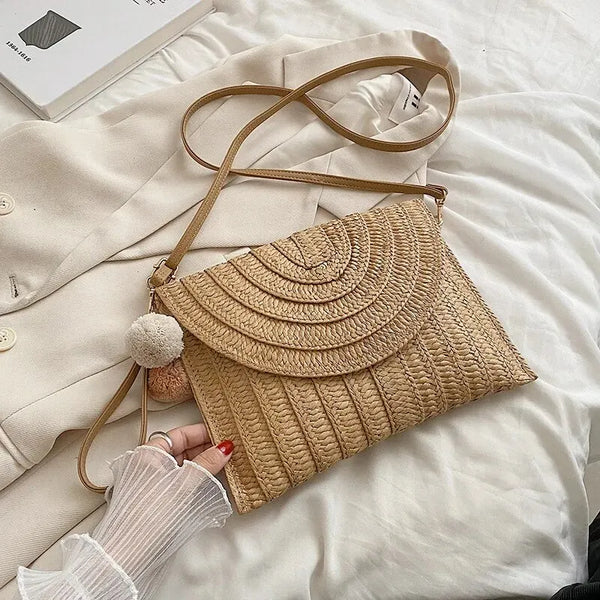 Soleil Woven Straw Envelope Crossbody Bag