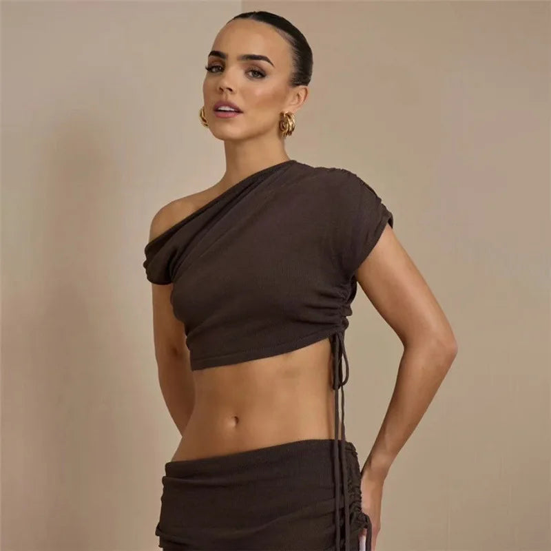 Briana Asymmetrical Drawstring Midi Skirt Set Two-piece