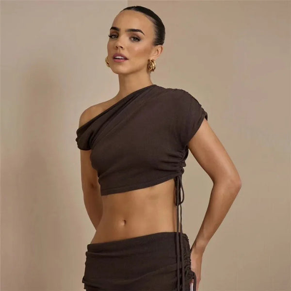 Briana Asymmetrical Drawstring Midi Skirt Set Two-piece