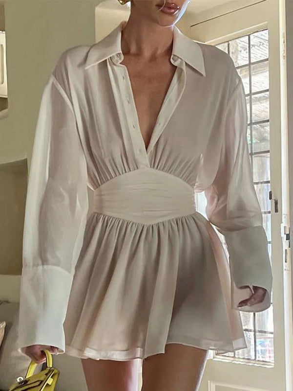 Geneva Sheer Long-Sleeve Chiffon Shirt Mini Dress