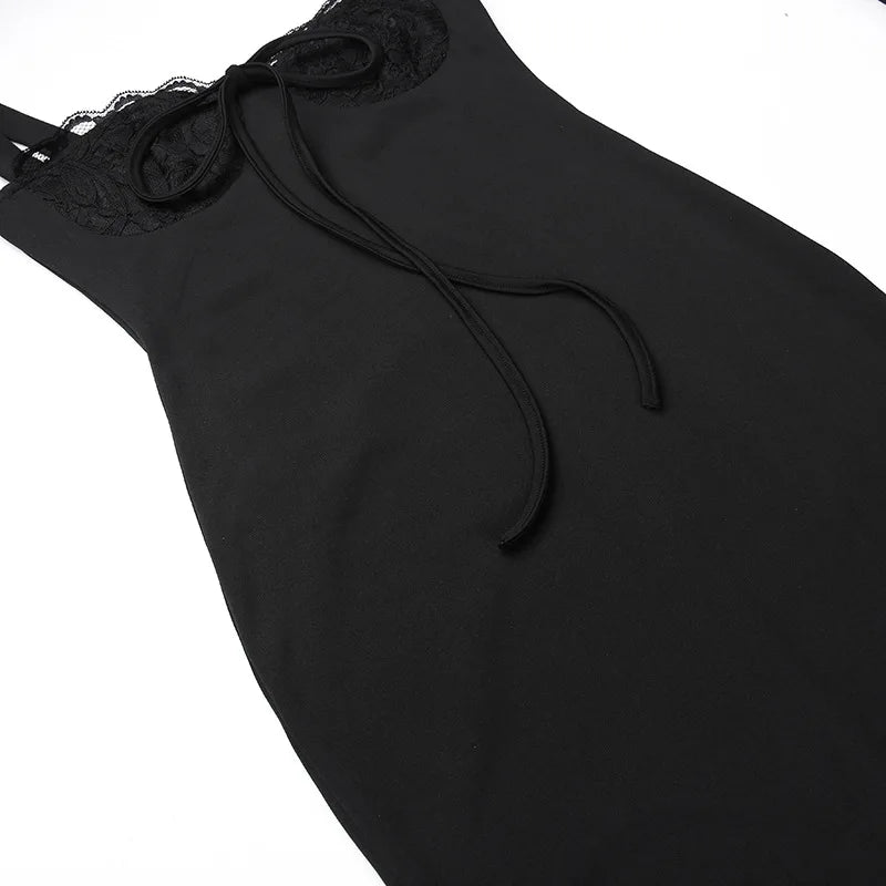 Noire Lace-Trim Tie-Front Midi Dress