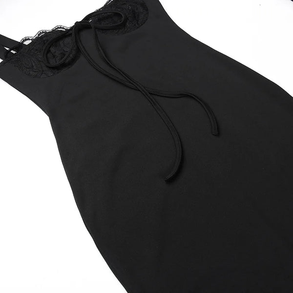 Noire Lace-Trim Tie-Front Midi Dress