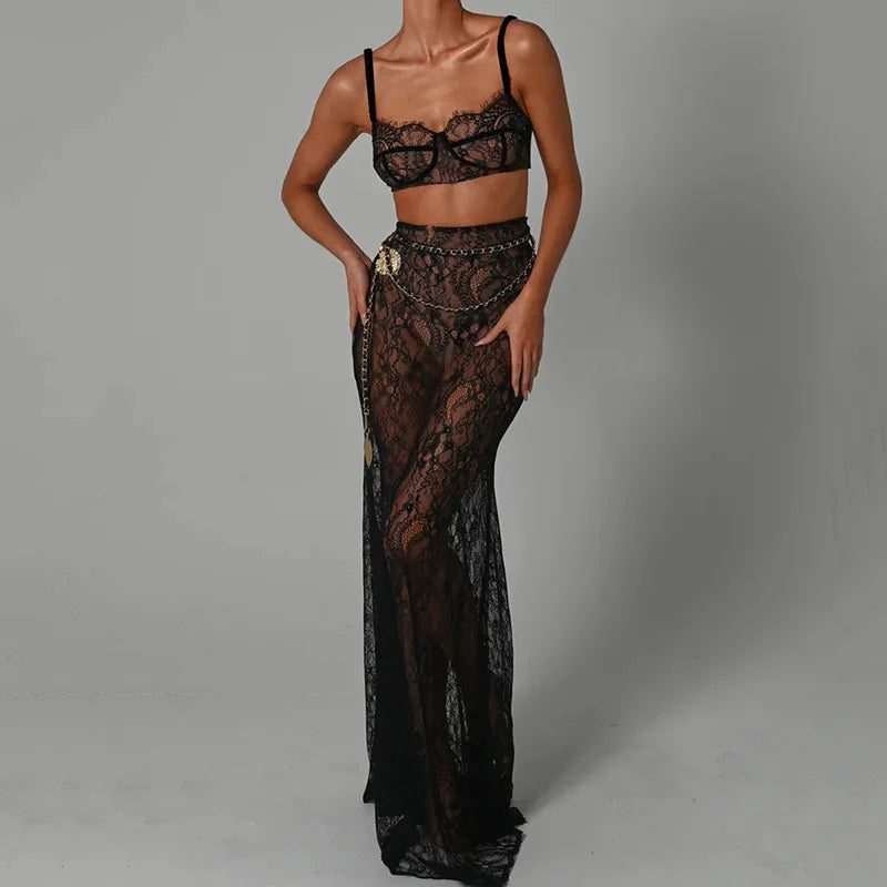 Lucinda Sheer Lace Cami Pants Set Two-piece