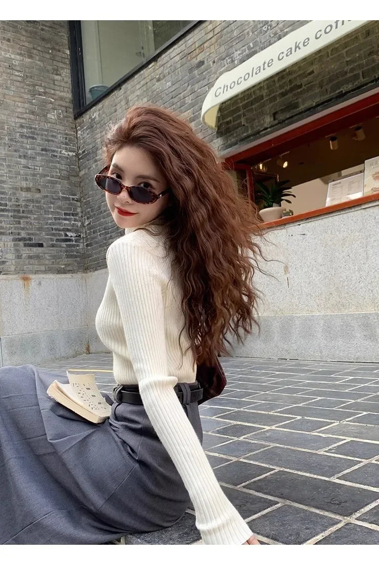 Clementina Slim Twist-Rib Knit Turtleneck Sweater One-piece