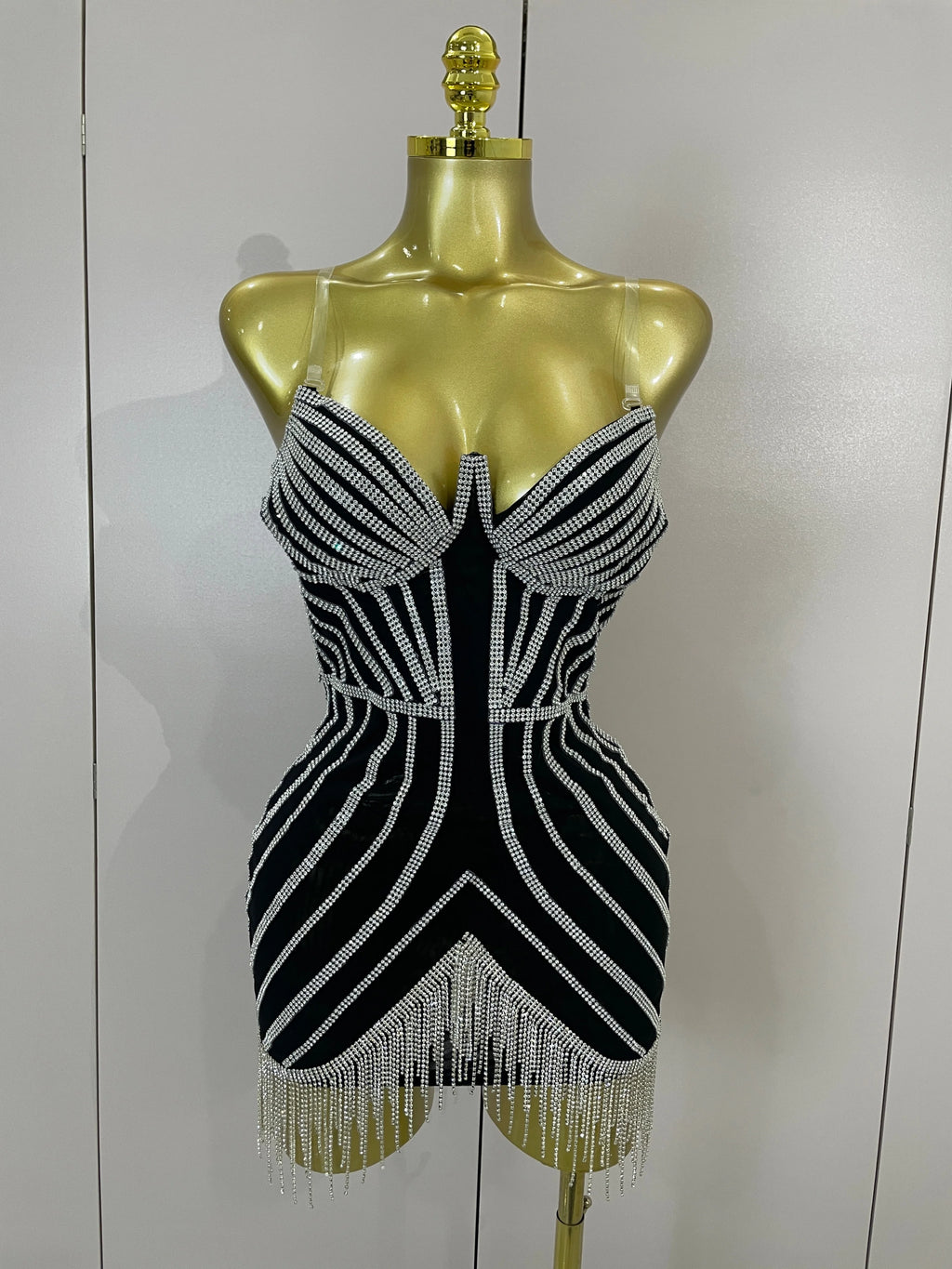Cosette Diamond-Chain Strapless Bandage Mini Dress