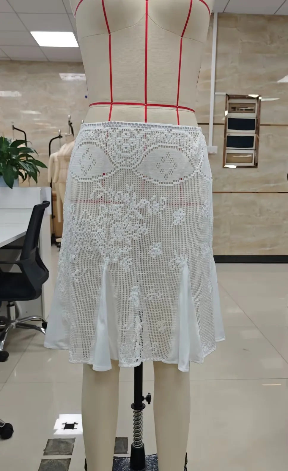 Ysabeau Y2K Crochet Lace Low-Rise Flared Midi Skirt One-piece