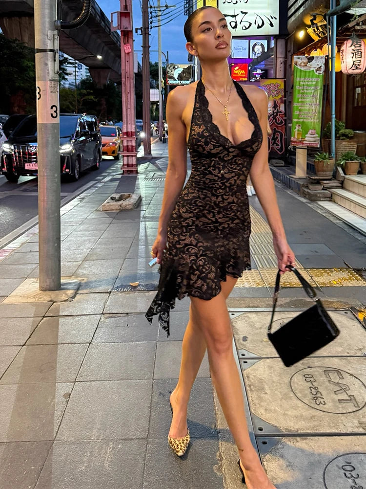 Danica Black Lace Backless Bodycon Mini Dress