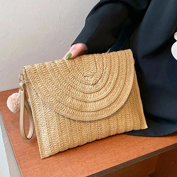Soleil Woven Straw Envelope Crossbody Bag
