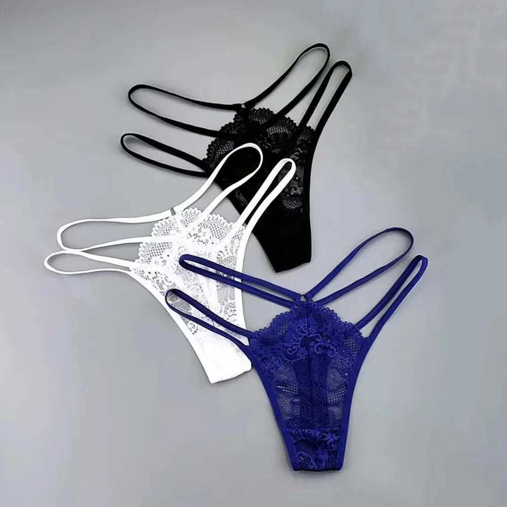 Elara Thin-Strap Lace Thong Pack Lingerie 3-piece