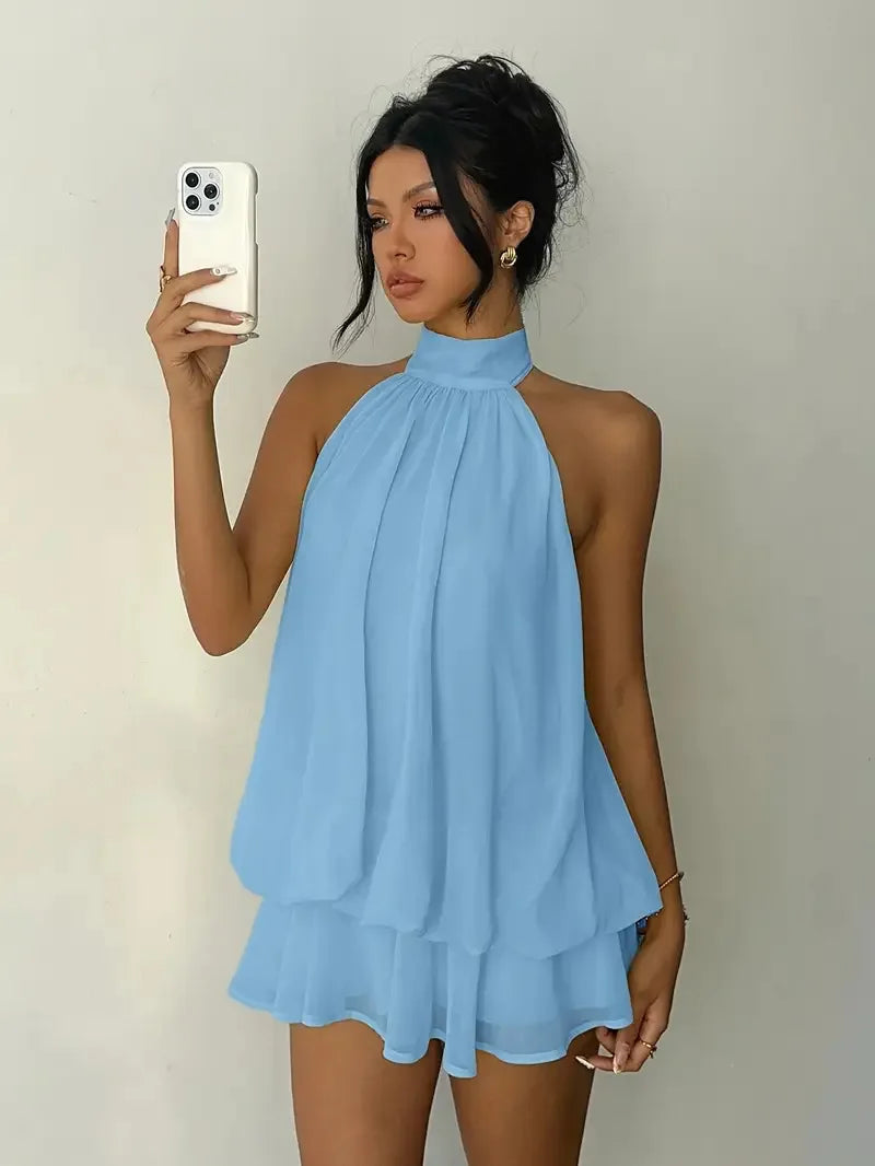 Elodie Sheer Chiffon Tie-Front Mini Dress