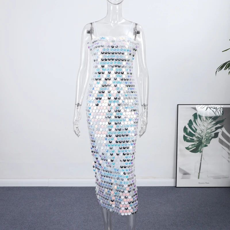 Sofia Sequin Spaghetti Strap Bodycon Maxi Dress