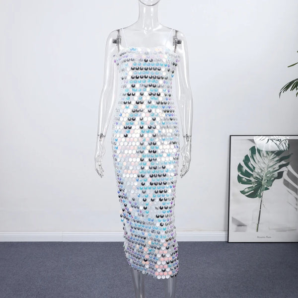 Sofia Sequin Spaghetti Strap Bodycon Maxi Dress