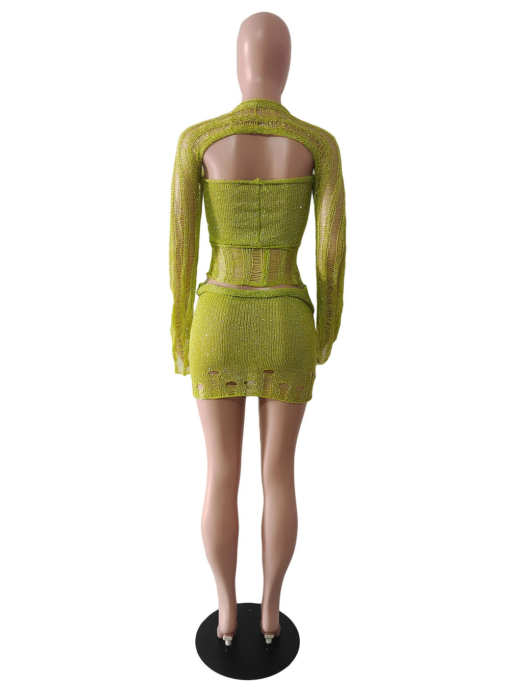 Marisela Sequin Crochet Knit Tie-Front Crop Top & Mini Skirt Two-piece