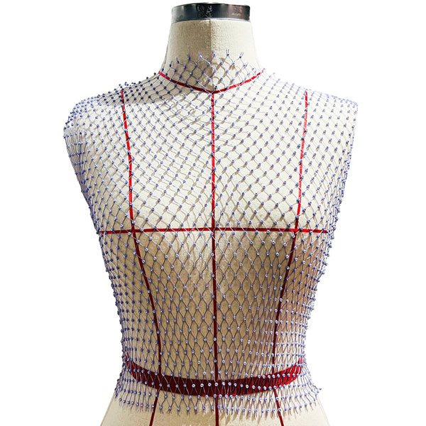 Leqoel Sexy Mesh Crop Tops for Women 2022 Summer Rhinestones Fashion Party See Through Fishnet Tank Hollow Out Backless Top New