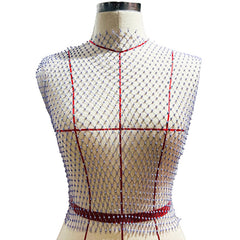 Leqoel Sexy Mesh Crop Tops for Women 2022 Summer Rhinestones Fashion Party See Through Fishnet Tank Hollow Out Backless Top New