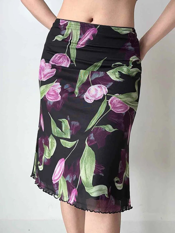 Priya Floral Mesh Midi Skirt One-piece