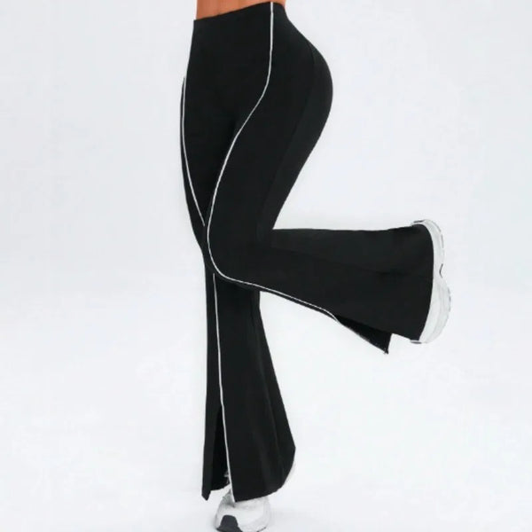 Line splicing simple flared pants for women slim split pants high elasticity hip lifting high waist running fitness yoga pants