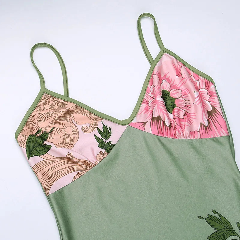Adalgisa Floral Print V-Neck Cami Backless Bodycon Maxi Dress