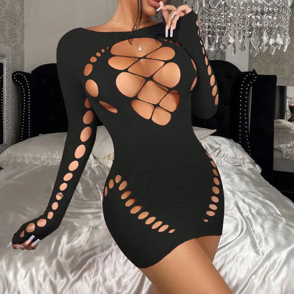 Saskia Multi-Style Fishnet Halter Lingerie Dress